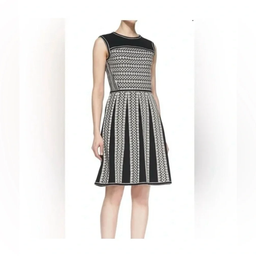 Tory Burch Black and White Geometric Midi Dress Size S